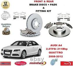 For Audi A4 2.0 Tfsi Quattro 211 Bhp Front Rear Brake Discs & Pads + Fitting Kit