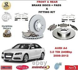 For Audi A4 3.0 Tdi Quattro 240 Bhp Front Rear Brake Discs Pads + Fitting Kits